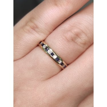 9ct Yellow Gold Diamond & Sapphire Channel Set 3mm Ring