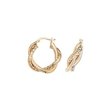 9ct Yellow Gold Earrings Plaited DC 15mm