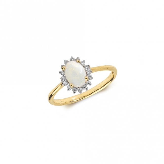 Faith Diamonds 9ct Yellow Gold Oval 0.44ct Opal with 0.14ct Diamond Halo Ring