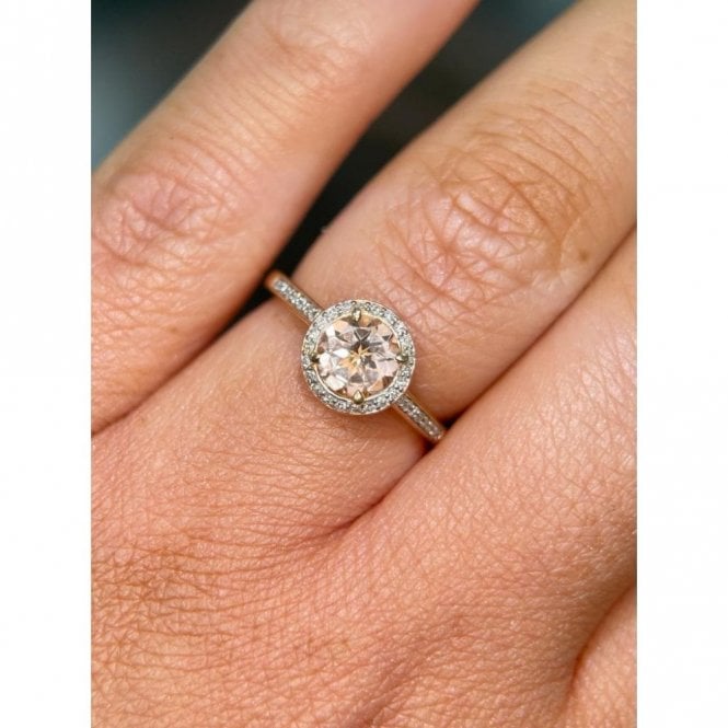 Faith Diamonds 9ct Yellow Gold Round Morganite Diamond Halo & Shoulders Ring