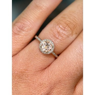9ct Yellow Gold Round Morganite Diamond Halo & Shoulders Ring