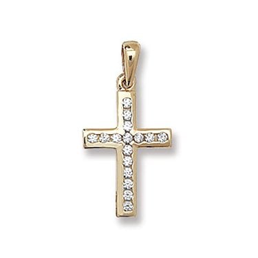 9ct Yellow Gold Rubover CZ Cross