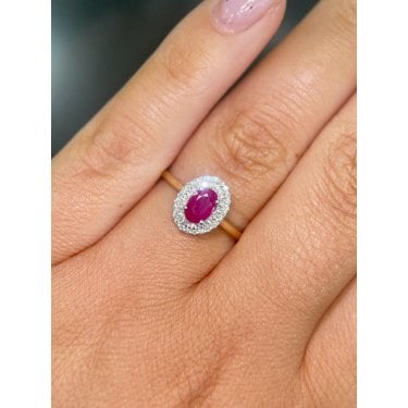 9ct Yellow Gold Ruby & Diamond Double Halo Ring