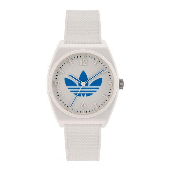 Adidas  Originals Unisex Project Two Blue Logo White Resin Strap Watch  
