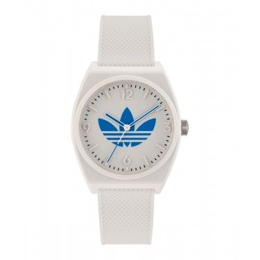 Adidas Originals Unisex Project Two Blue Logo White Resin Strap Watch  