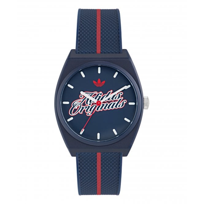 Adidas  Unisex Project Two Blue Dial Blue & Red Resin Strap Watch