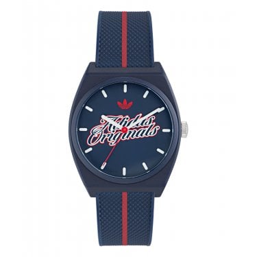 Adidas Unisex Project Two Blue Dial Blue & Red Resin Strap Watch