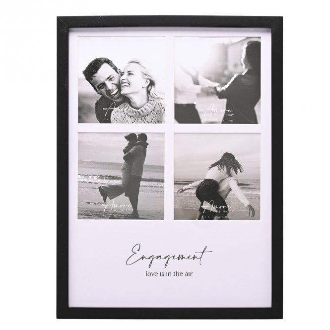 Amore  Engaged Black Multi Aperture Photo Frame 4” x 4”, 31 x 2.2 x 23cm