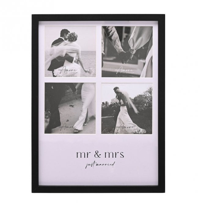 Amore  Mr & Mrs Multi Aperture Black Photo Frame 4” x 4