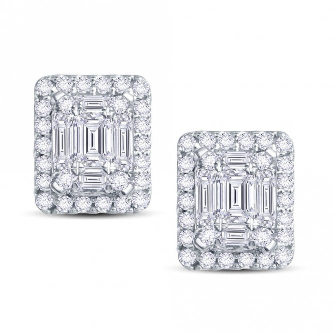 Faith Diamonds Angel Classic 9ct White Gold 0.50ct Baguette and Round Brilliant Illusion Diamond Earrings