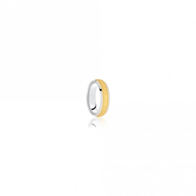 Faith Wedding Rings Argentioum Base & Edge with 9ct Yellow Gold Beaded Edge Faceted Centre Traditional Court 6mm Wedding Ring  (All Sizes Available To Order)
