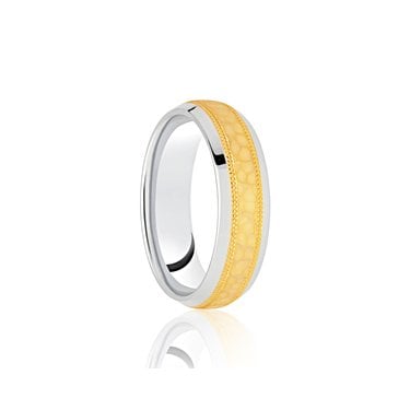 Argentioum Base & Edge with 9ct Yellow Gold Beaded Edge Faceted Centre Traditional Court 6mm Wedding Ring  (All Sizes Available To Order)