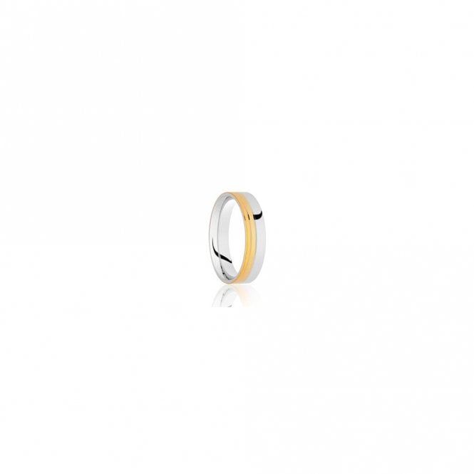 Faith Wedding Rings Argentium Base & 1/2 Brushed Finish with 1/2 9ct Yellow Gold Polished Double Line 5mm Wedding Ring  (All Sizes Available To Order)
