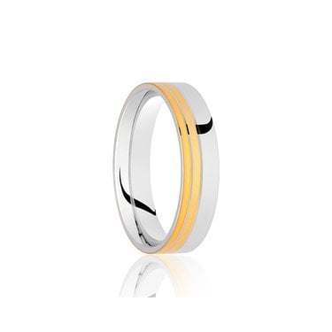 Argentium Base & 1/2 Brushed Finish with 1/2 9ct Yellow Gold Polished Double Line 5mm Wedding Ring  (All Sizes Available To Order)