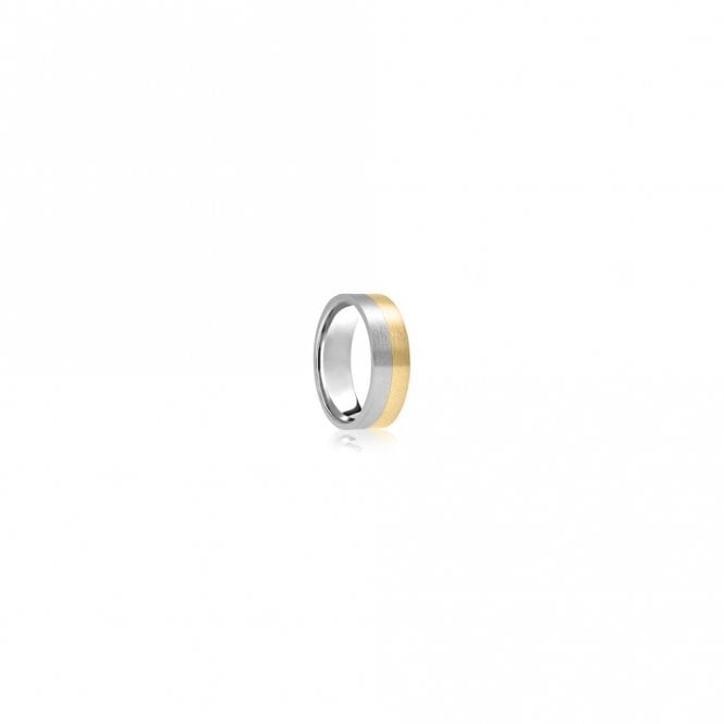 Faith Wedding Rings Argentium Base 1/2 Brushed with 9ct Yellow Gold 1/2 Brushed Flat 6mm Wedding Ring  (All Sizes Available To Order)