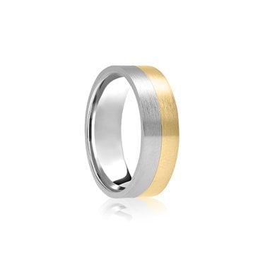 Argentium Base 1/2 Brushed with 9ct Yellow Gold 1/2 Brushed Flat 6mm Wedding Ring  (All Sizes Available To Order)