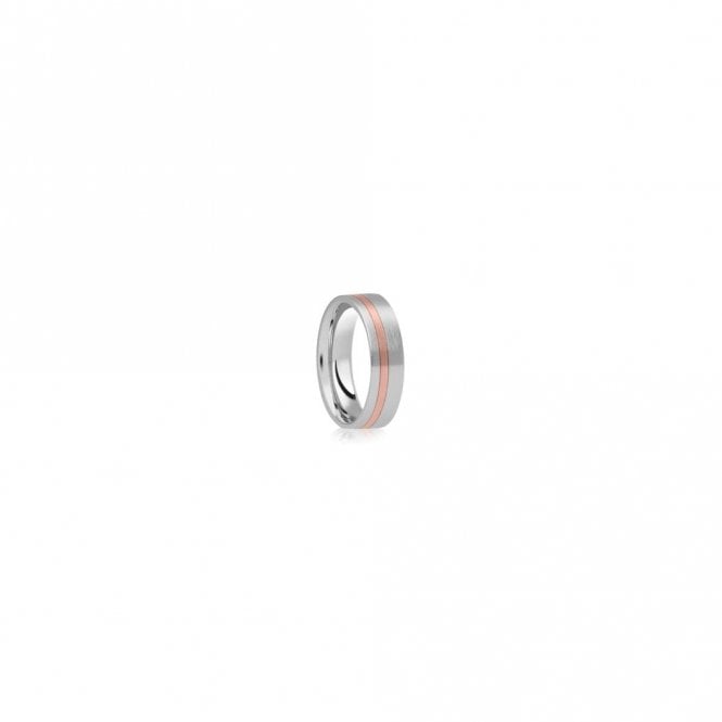 Faith Wedding Rings Argentium Base Brushed Finish with 9ct Rose Gold Offset Line Flat 6mm Wedding Ring  (All Sizes Available To Order)