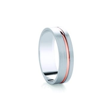 Argentium Base Brushed Finish with Raised Offset 9ct Rose Gold Line 6mm Wedding Ring  (All Sizes Available To Order)