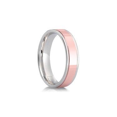 Argentium Base & Double Edge with 9ct Rose Flat Centre 6mm Wedding Ring  (All Sizes Available To Order)