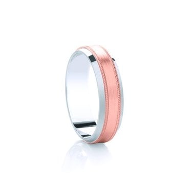 Argentium Base Double Edge with 9ct Rose Gold Beaded Edge Centre 5mm Wedding Ring  (All Sizes Available To Order)