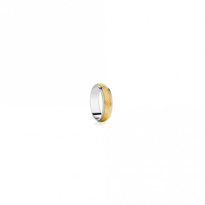 Faith Wedding Rings Argentium Base & Edge with 9ct Yellow Gold Brushed Mesh Pattern Raised Centre 5mm Wedding Ring  (All Sizes Available To Order)