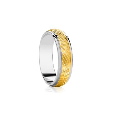 Argentium Base & Edge with 9ct Yellow Gold Brushed Mesh Pattern Raised Centre 5mm Wedding Ring  (All Sizes Available To Order)