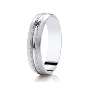 Argentium Brushed Double Beaded Edge with Polished Centre Tradtional Court 5mm Wedding Ring  (All Sizes Available To Order)
