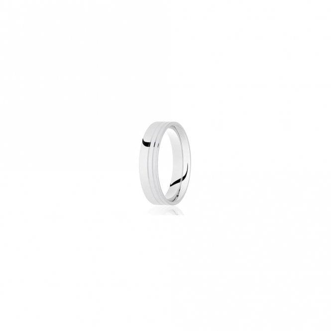 Faith Wedding Rings Argentium Brushed Finish with Polished Double Row Off-Set Lines Flat Court 5mm Wedding Ring   (All Sizes Available To Order)