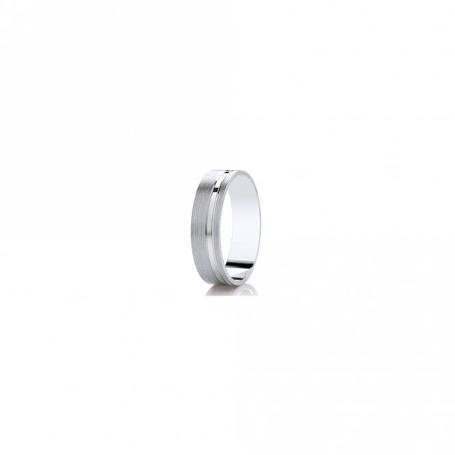 Faith Wedding Rings Argentium Brushed Finish with Polished Off-Set Line Flat Court 6mm Wedding Ring   (All Sizes Available To Order)
