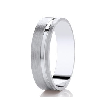Argentium Brushed Finish with Polished Off-Set Line Flat Court 6mm Wedding Ring   (All Sizes Available To Order)