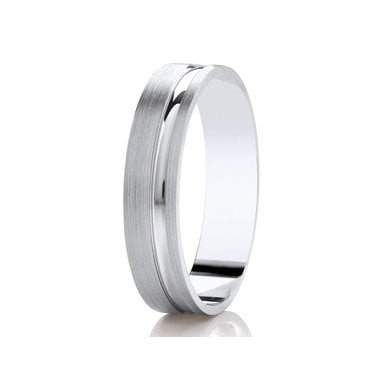Argentium Brushed Finish with Polished Off-Set Raised Line Flat Court 5mm Wedding Ring   (All Sizes Available To Order)