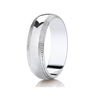 Argentium Double Milgrain Edge Polished Traditional Court 6mm Wedding Ring  (All Sizes Available To Order)