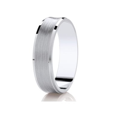 Argentium Faceted Brushed Centre & Polished Diamond Cut Bevelled Edge Concave 6mm Wedding Ring  (All Sizes Available To Order)