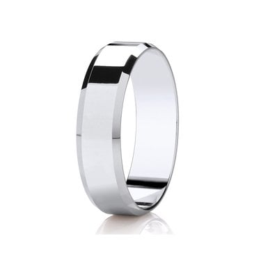 Argentium Faceted Polished Diamond Cut Bevelled Edge Flat Court 6mm Wedding Ring  (All Sizes Available To Order)