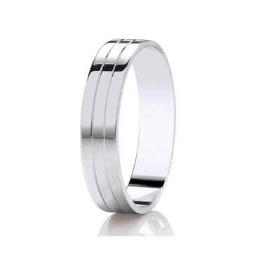 Argentium Line Detail Polished Flat Court 5mm Wedding Ring   (All Sizes Available To Order)
