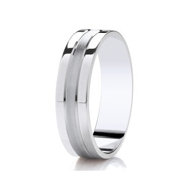Argentium Line Detail With Brushed Centre Polished Flat Court 6mm Wedding Ring   (All Sizes Available To Order)