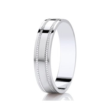 Argentium Milgrain Detail Polished Flat Court 5mm Wedding Ring