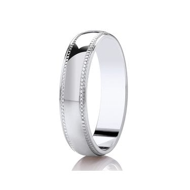 Argentium Milgrain Detail Polished Traditional Court 5mm Wedding Ring   (All Sizes Available To Order)