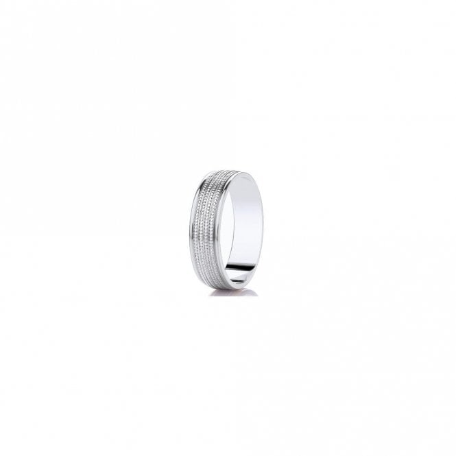 Faith Wedding Rings Argentium Parallel Milgrain Lines & Polished Flat Court 6mm Wedding Ring    (All Sizes Available To Order)