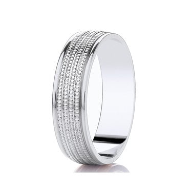 Argentium Parallel Milgrain Lines & Polished Flat Court 6mm Wedding Ring    (All Sizes Available To Order)