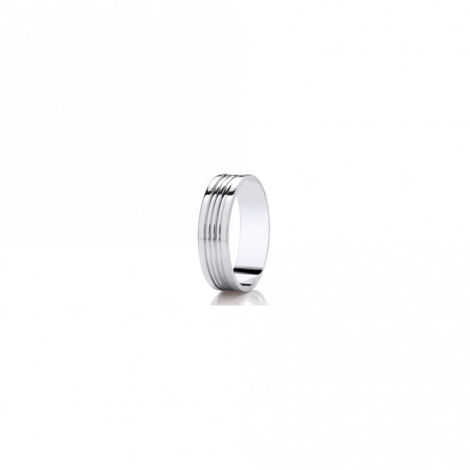 Faith Wedding Rings Argentium Polished 3 Diamond Cut Tramlines Flat Court 6mm Wedding Ring  (All Sizes Available To Order)