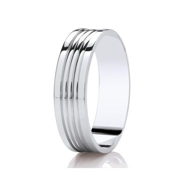 Argentium Polished 3 Diamond Cut Tramlines Flat Court 6mm Wedding Ring  (All Sizes Available To Order)