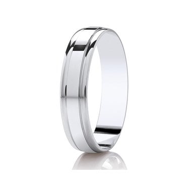 Argentium Polished Grooved Flat Court 5mm Wedding Ring  (All Sizes Available To Order)