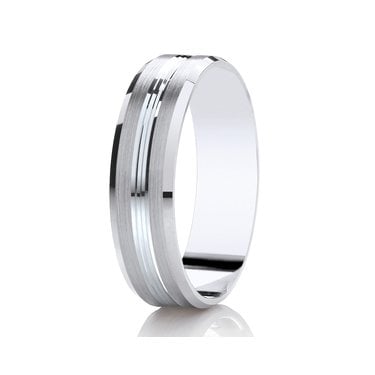 Argentium Raised Centre Double Line with Brushed Finish Flat Court 6mm Wedding Ring  (All Sizes Available To Order)