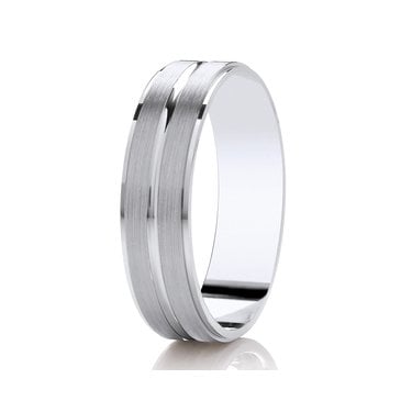 Argentium Raised Centre Line with Brushed Finish Flat Court 6mm Wedding Ring  (All Sizes Available To Order)