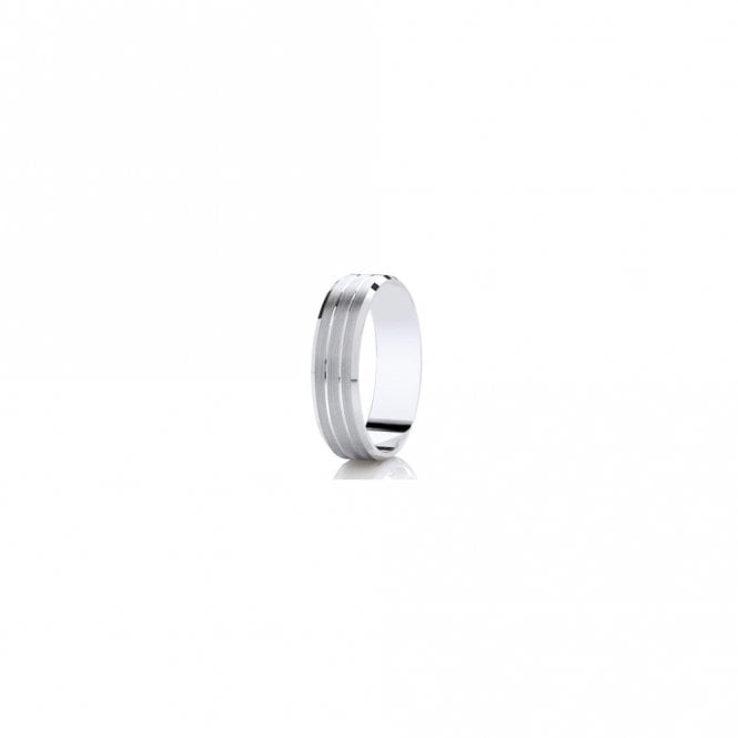Faith Wedding Rings Argentium Satin Finish Tramlines & Angled Bevelled Edge Flat Court 6mm Wedding Ring  (All Sizes Available To Order)