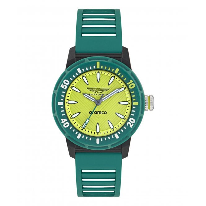 Aston Martin  Aramco Formula One Team Yellow Dial Green Silicone Strap Watch