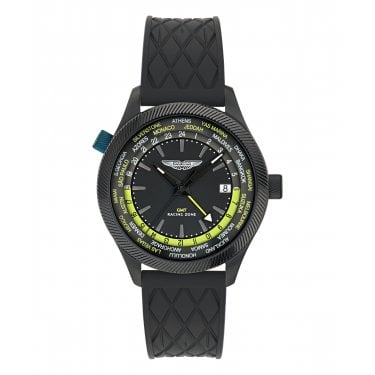 Aston Martin GMT Black Dial Black Silicone Strap Watch 