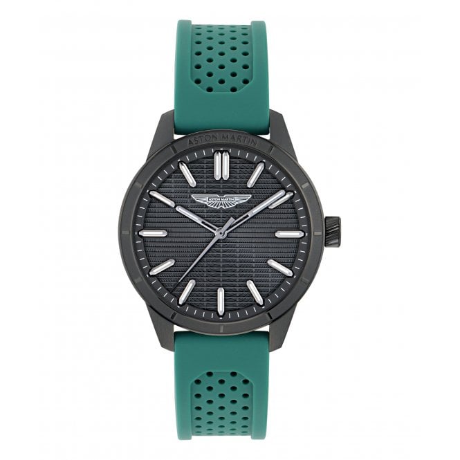 Aston Martin  HDL Black Dial Green Silicone Strap Watch 