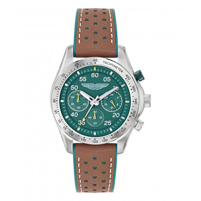 Aston Martin  SGT Green Dial Tan & Green Silicone Strap Watch 